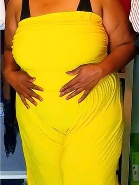 Fashion Nova Yellow Strapless Wide-Leg Jumpsuits